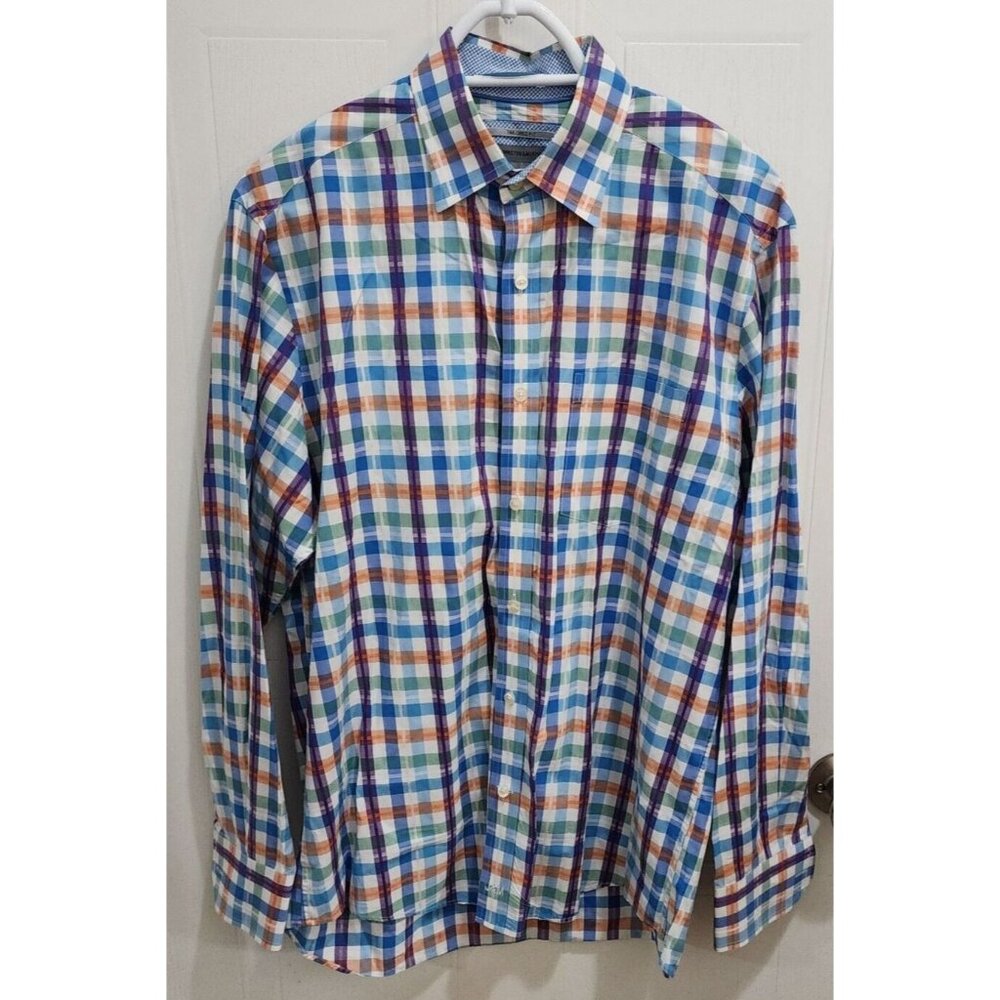 Johnston Murphy Tailored Fit Colorful Plaid Long‎ Sleeve Button Shirt Size M